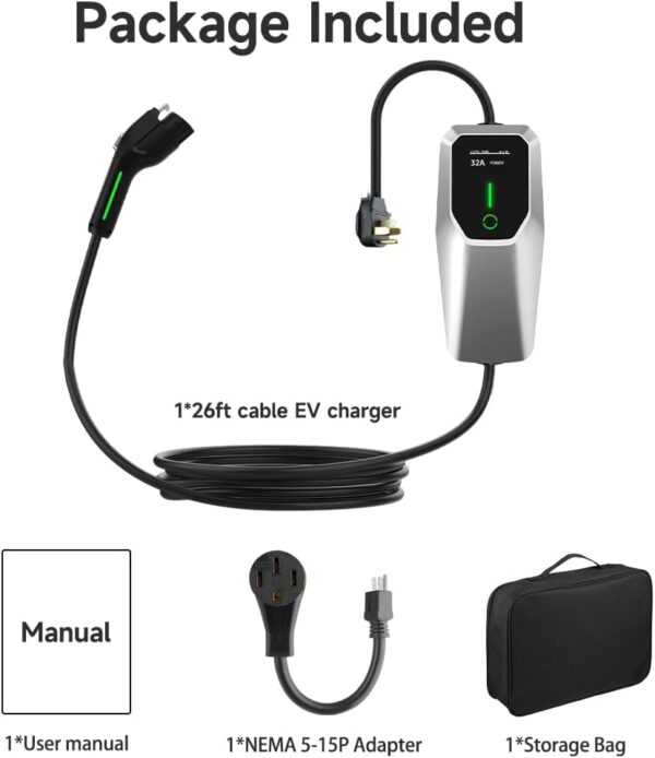 Level 1 2 Electric Vehicle Charger 26ft EV Portable