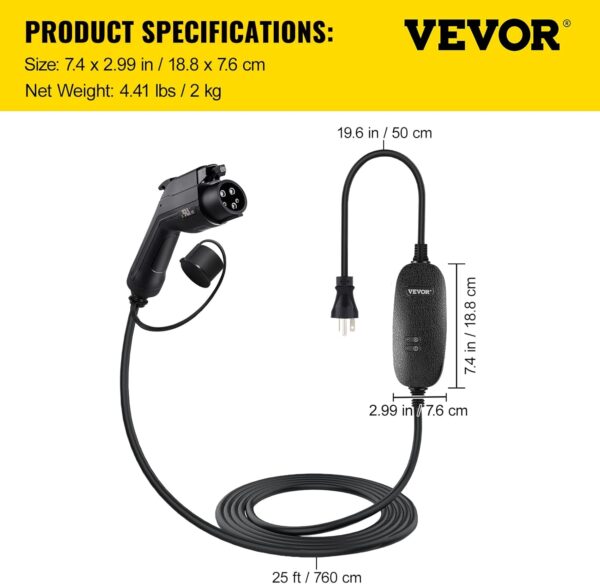 VEVOR LEVEL2 16A Amp 110V-240V 3.84 kW, Portable Electric Vehicle Charger