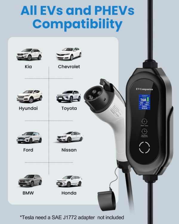 Portable Electric Vehicle Charger with NEMA 6-20 Plug