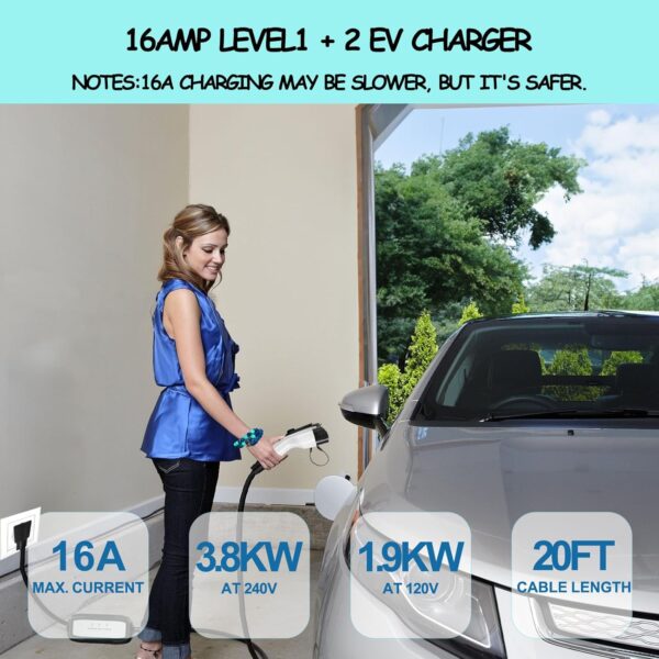 EV Charger, 16Amp 110V/240V Portable