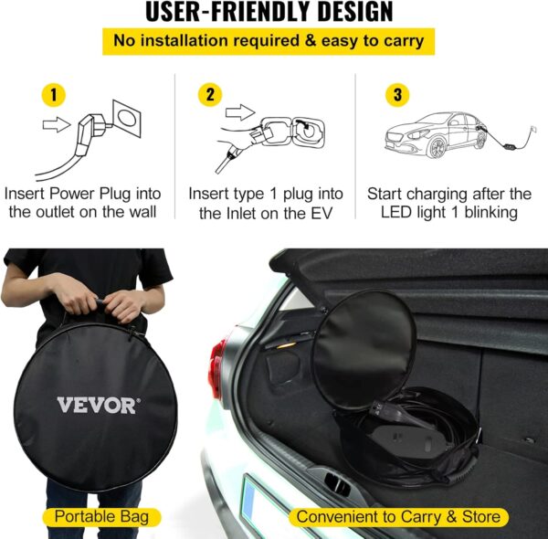 VEVOR LEVEL2 16A Amp 110V-240V 3.84 kW, Portable Electric Vehicle Charger