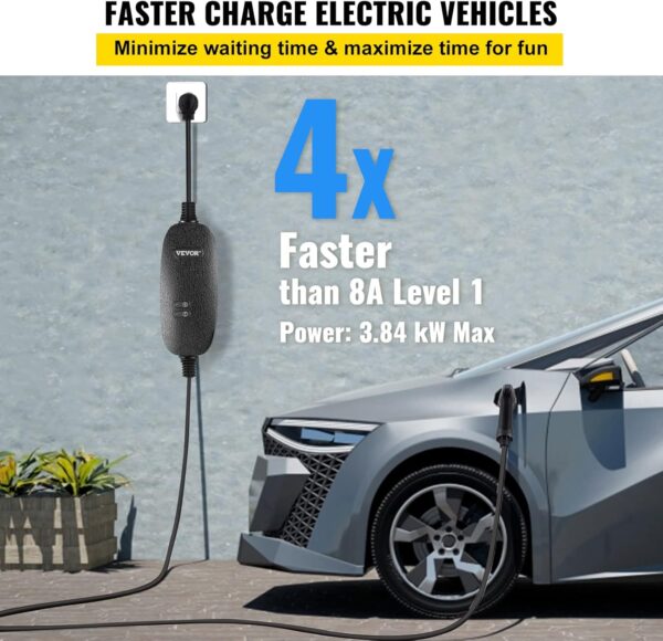 VEVOR LEVEL2 16A Amp 110V-240V 3.84 kW, Portable Electric Vehicle Charger